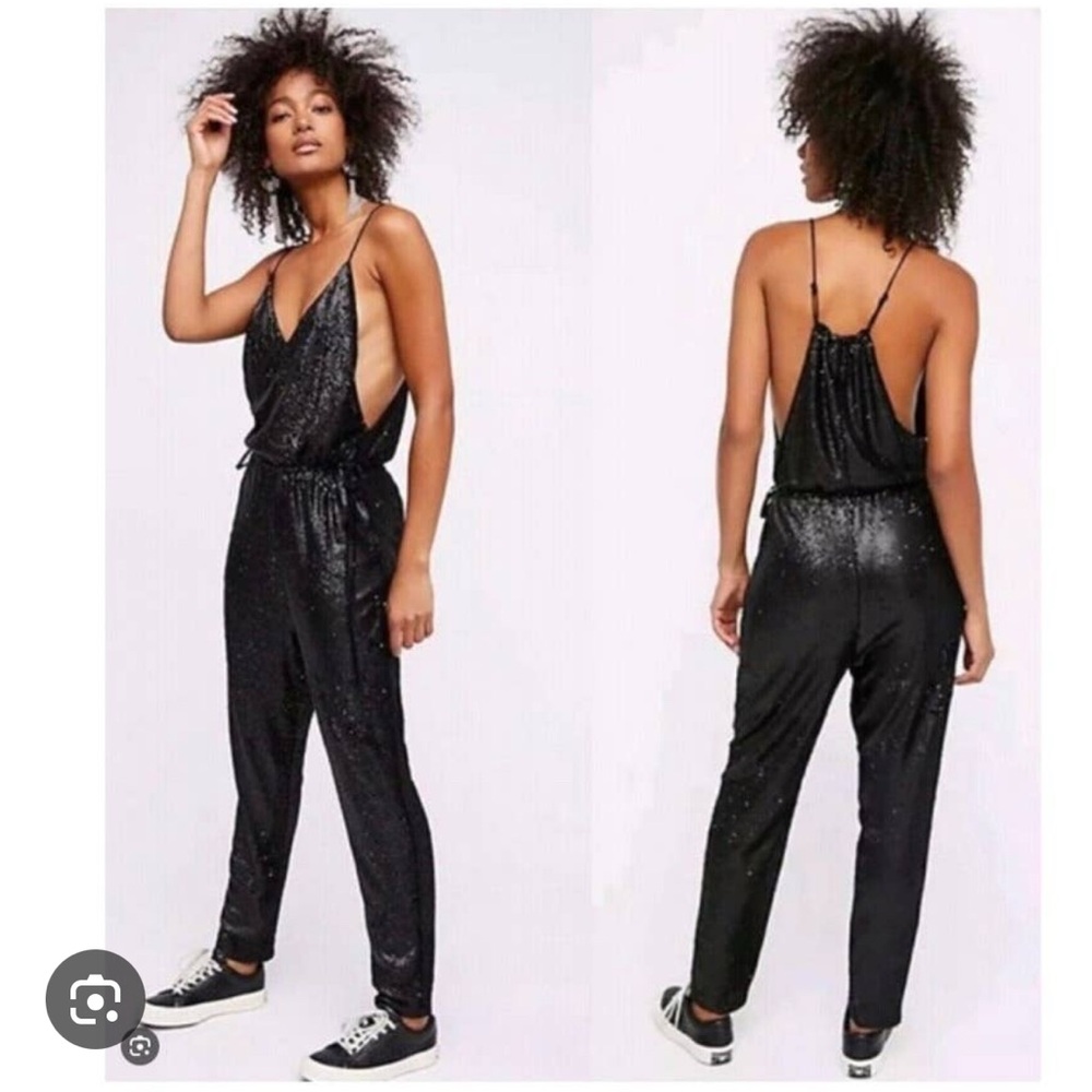 Free People black sequin pantsuit jumpsuit size small